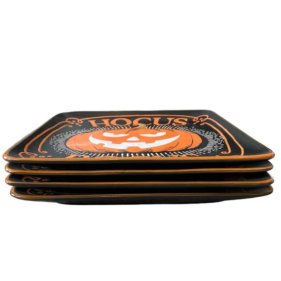 Eli + Ana Halloween HOCUS POCUS HAUNTED PUMPKIN Ceramic Salad Plates 4pc NEW - Picture 4 of 13
